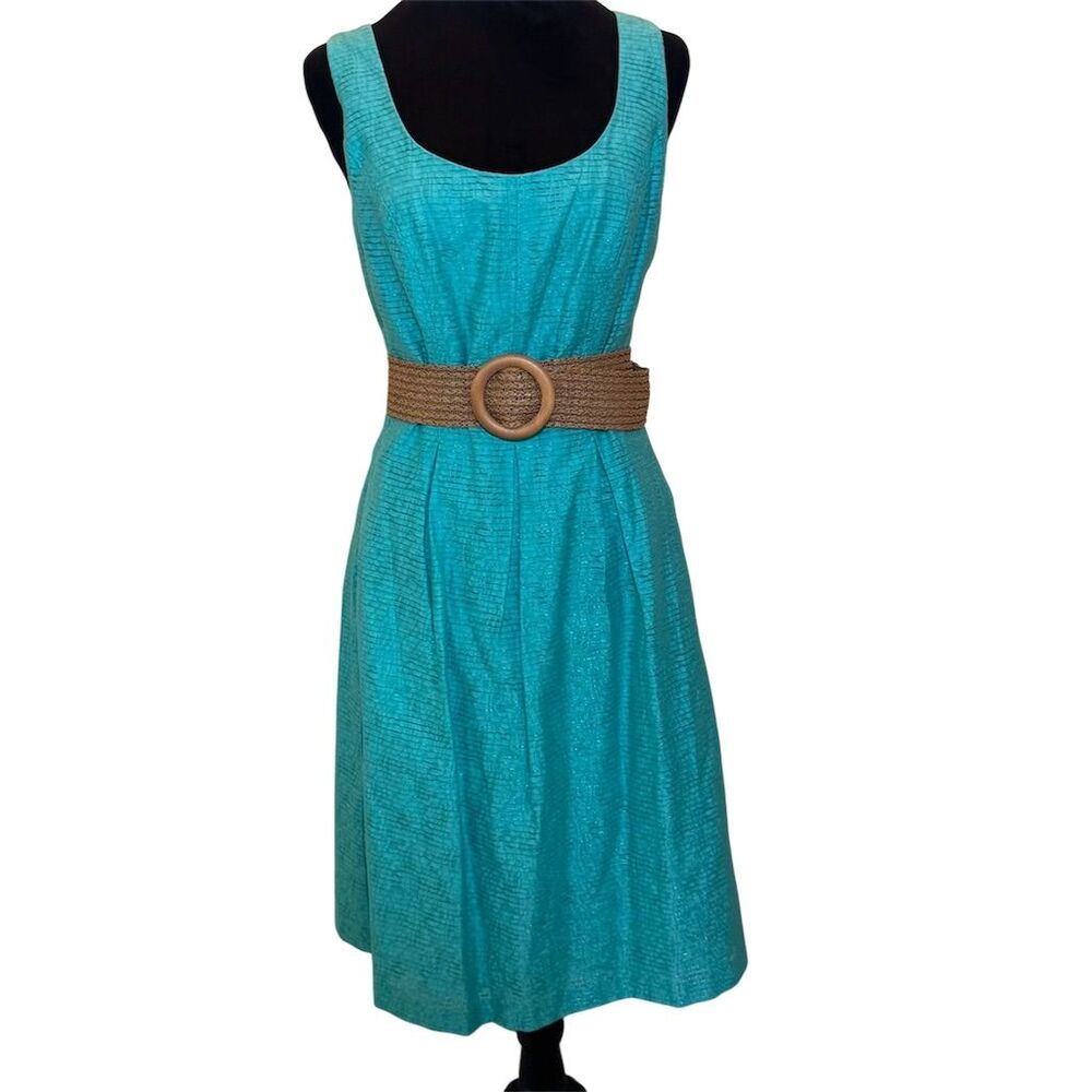 Nine West Women's Size 14 Blue Belted A-Line Sleeveless Dress